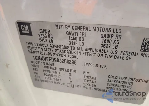 2011 Chevrolet Traverse Ls from USA, damaged, VIN 1GNKVEED9BJ280296